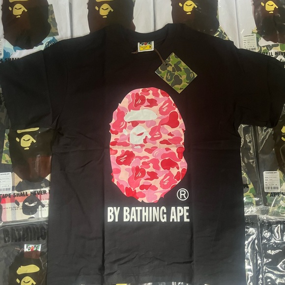 Bape Black Tee with Pink Camo Ape Head - Picture 1 of 2